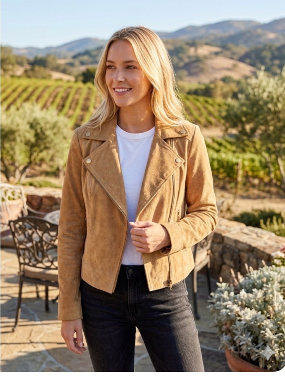 Bagatelle. Tan Leather suede Moto Jacket